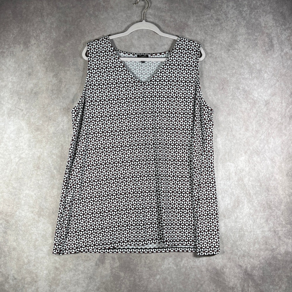Talbots Tank Top Womens 2X White Black Geometric Floral V-Neck Stretch Career